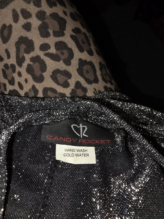 Vintage Y2K Rocket Candy Silver Sparkle Slip Prom Dress Black Floral Pattern - Picture 10 of 11